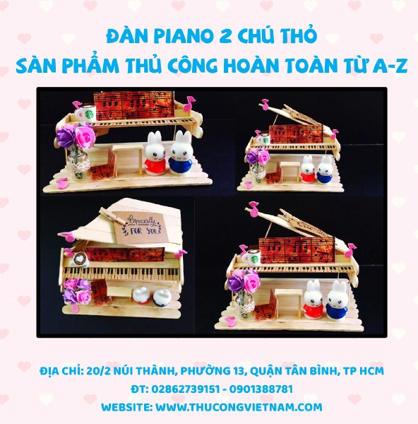 Đàn piano 2 chú thỏ từ que kem